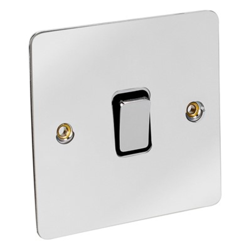 Flat Plate 10Amp 1 Gang 1 Way Switch *Chrome/Black Insert ** - Click Image to Close